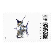Great marlin with reflection in water postage