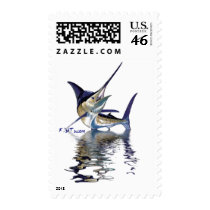 Great marlin with reflection in water postage