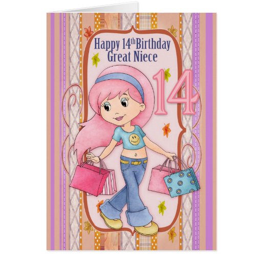 Great Niece 14th Birthday With Cute Shopping Teen Card Zazzle