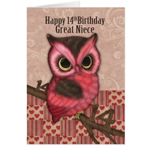 Great Niece 14th Birthday With Pretty Owl Card Zazzle