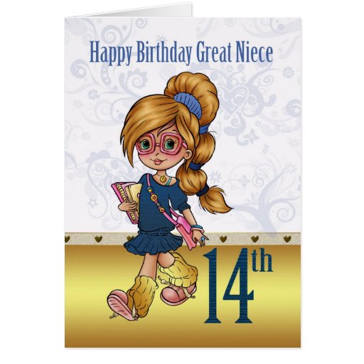 Great Niece 14th Birthday With Trendy Girl Card Zazzle