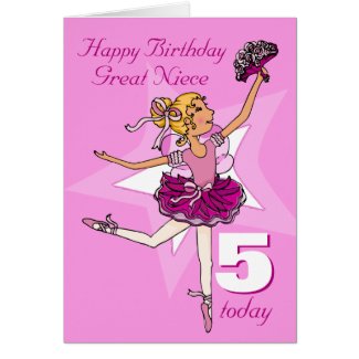 Great niece ballerina birthday pink age card
