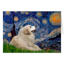 Great Pyrenees 2 - Starry Night Greeting Cards