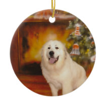Great Pyrenees waiting on Santa Christmas Ornaments
