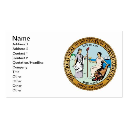 Great seal of North Carolina Business Card (front side)