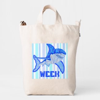 Great White Shark Colorful Sea Stripes Duck Canvas Bag
