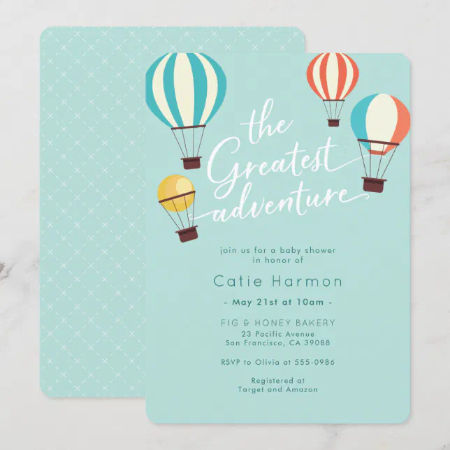 Greatest Adventure Hot Air Balloon Baby Shower Invitation Zazzle