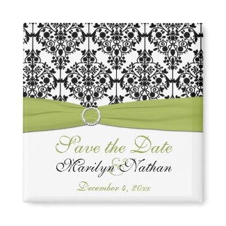 Gree, White, and Black Damask Wedding Favor Magnet magnet