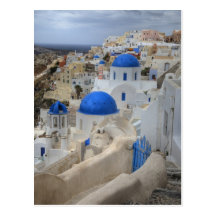 Greece, Santorini. Bell tower and blue domes of 3 Post Cards