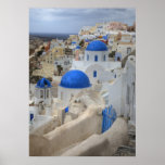 Greece, Santorini. Bell tower and blue domes of 3 Print