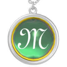 Greeen Jade Gem  Monogram Necklaces
