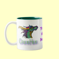 GreeHee The Big Hearted, Deep Thinking Dragon mugs by TalesofTamoor GreeHee The Big Hearted, Deep Thinking Dragon mugs