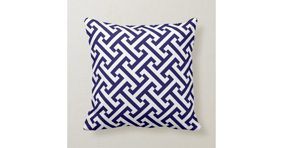 Greek Geometric Pattern Cobalt Blue and White Throw Pillow Zazzle