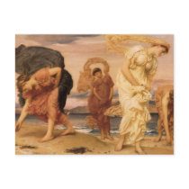 Greek Girls Picking Up Pebbles By The Sea Leighton Postcard