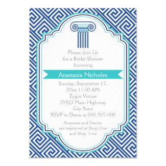 Greek key & blue column wedding bridal shower cards
