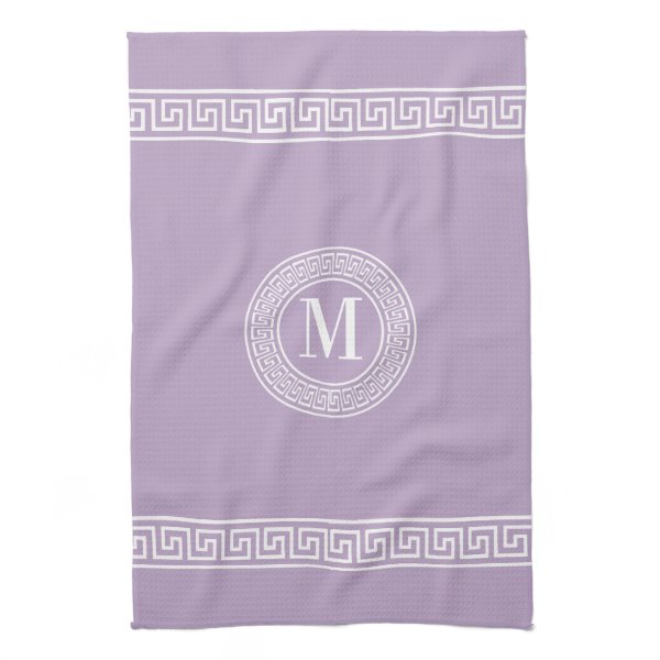 Greek Key Lavender Monogram Kitchen Towels