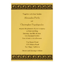 Greek Key On Metallic Gold Wedding Invitation