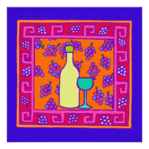 Greek Key Pattern & Grapes & Wine Party Invitation