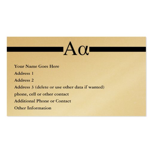 Greek Letter Alpha Custom Design Business Card Template (back side)