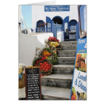 greek tavern on Santorini, Greece Greeting Card