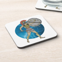 Greek Warrior Cork Coaster (6)3.8x3.8"