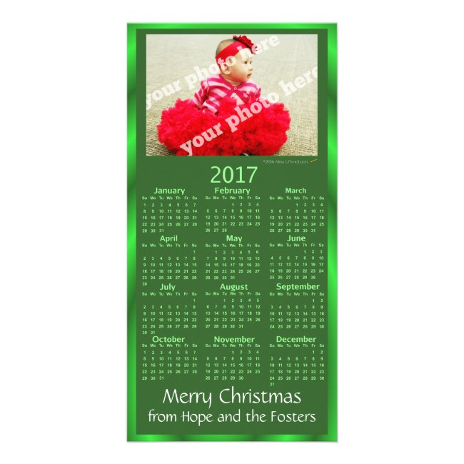Green 2017 Calendar Custom Photo Christmas Card