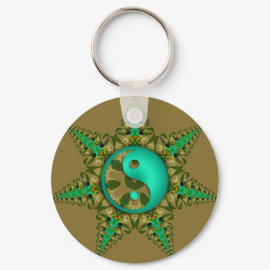 Green Gold Yin Yang Symbol Keychain by Webgrrl | Psydewalk