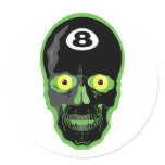 green 8 ball skull round stickers