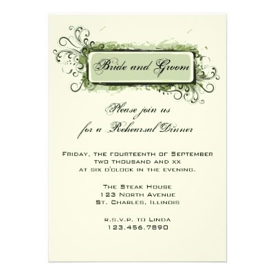 Green Abstract Floral Wedding Rehearsal Dinner Custom Invites