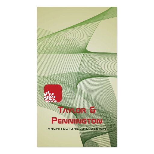 Green abstract ribbons architecture business card (front side)