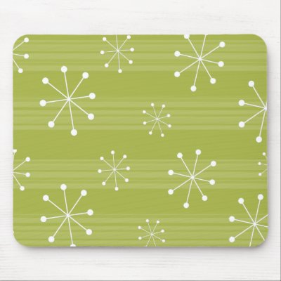 Green Abstract Striped Snowflakes Holiday Mousepad by mariannegilliand