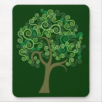 Green Abstract Tree Mouse Pad
