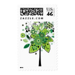 Green Abstract Tree Postage Stamps