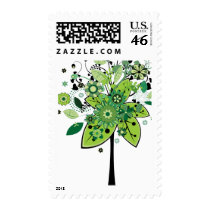 Green Abstract Tree Postage Stamps