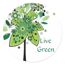 Green Abstract Tree Round Sticker