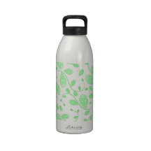 Green Abstract Vine Pattern on White Drinking Bottles