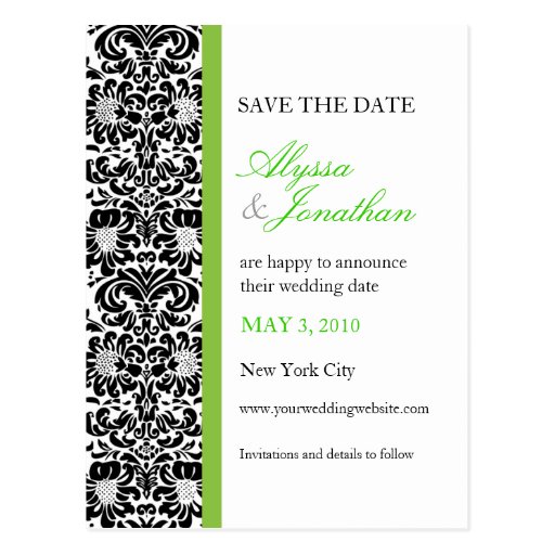 Green Accent Damask Save the Date Card Post Cards