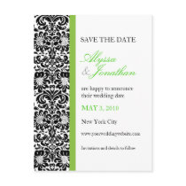 Green Accent Damask Save the Date Card Post Cards
