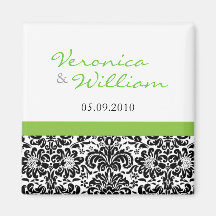 Green Accent Damask Save The Date Magnet