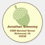 Green acorn fall autumn custom name address label round stickers