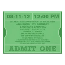 Green Admit One Ticket Invitation Birthday Party