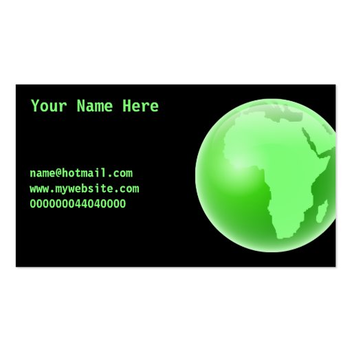 Green Africa Globe, Your Name Here, Business Card (front side)