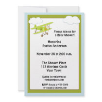 Green Airplane Baby Shower Invitation