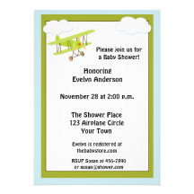 Green Airplane Baby Shower Invitation