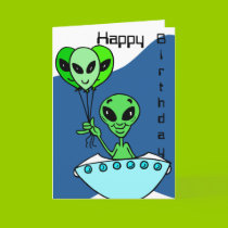 Green Alien Birthday Card cards