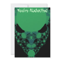 Green Alien Face Fractal Invitation