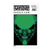 Green Alien Face Fractal Stamp