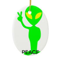 Green Alien Giving Peace Ornament ornaments