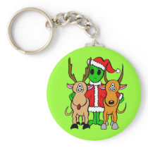 Green Alien Santa Keychain