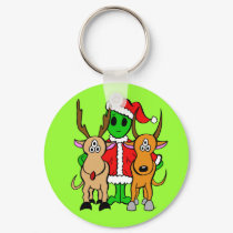 Green Alien Santa Keychain